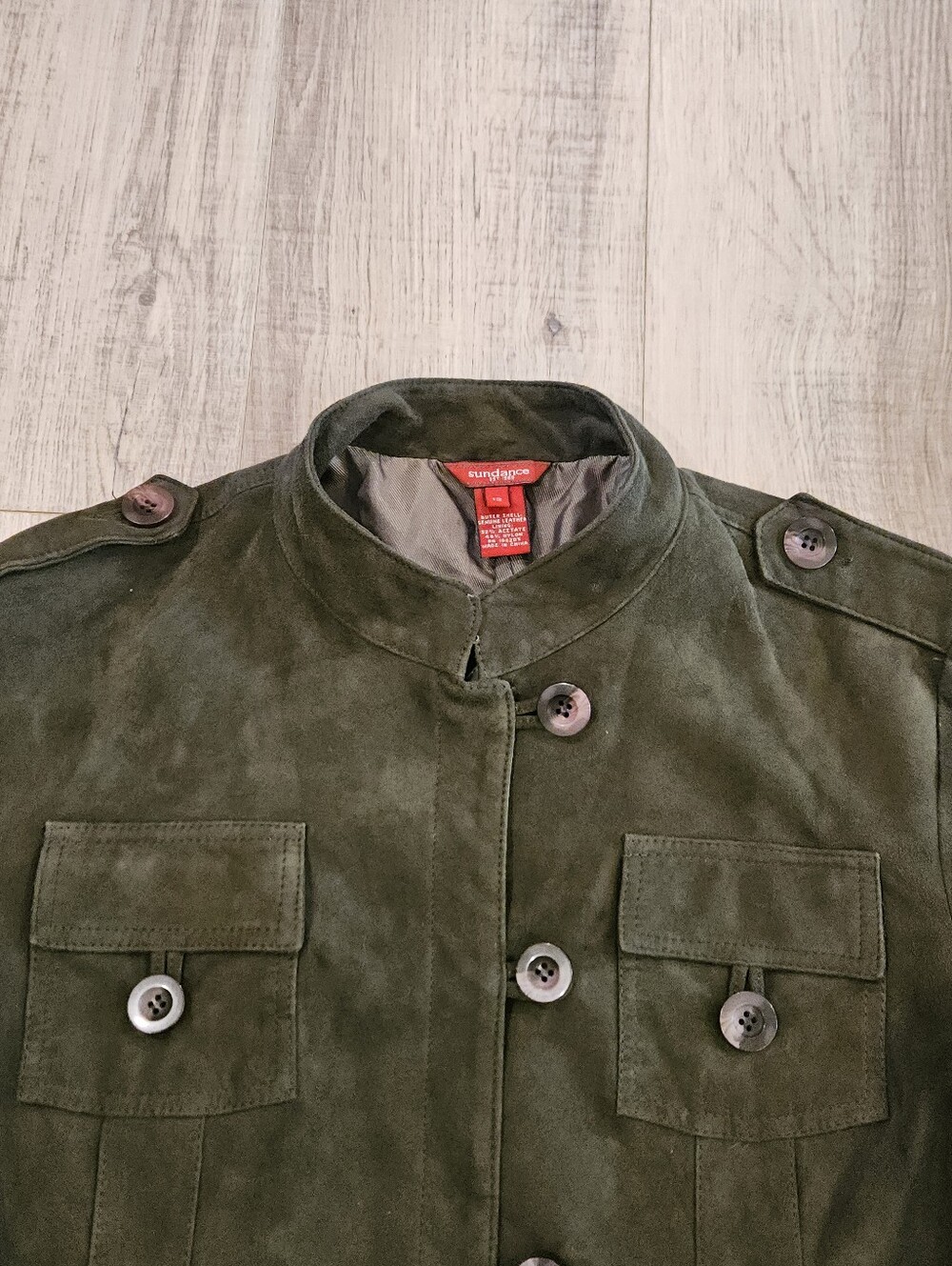 Sundance Suede Leather Jacket Women’s 12 Olive Green Military Utility NWOT - Picture 3 of 9